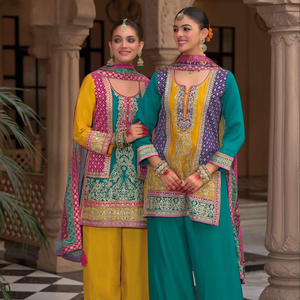Collection Kasturi Chinon, salwar kameez en soie prêt-à-porter moderne, broderie, séchage rapide, toutes saisons, pour femmes, indien/pakistanais - Product Image 1
