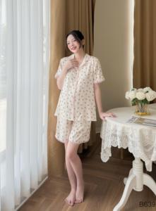 Ensemble short en soie florale crème de haute qualité pour femmes enceintes et post-partum, design minimaliste, respirant, ne décolore pas, usage quotidien B639 - Product Image 4