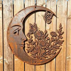 Moon and Butterfly Metal <b>Sign</b> <b>Garden</b> Art Rustic Design Powder Coated Weather Resistant 20cm <b>Outdoor</b> - Product Image 3