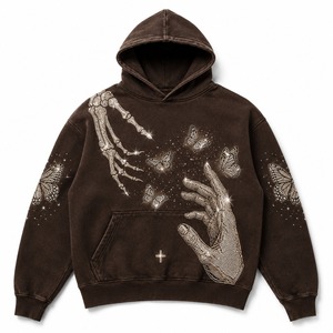 Sudadera con capucha personalizada con serigrafía y pedrería, estilo streetwear, corte regular, mangas largas, unisex. - Product Image 1