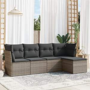 Pe <b>Rattan</b> Garden <b>Sofa</b> Set 5 Seat Outdoor Contemporary Weather Resistant Steel Frame Furniture - Product Image 3