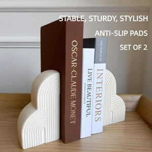 Minimalist Ceramic Bookends Geometric Curve Design White 2Pcs Sculptural Bookends - Product Image 6