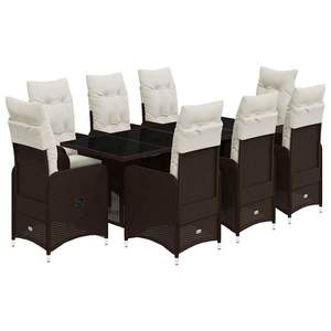 Conjunto de Bistro para Patio de 9 Piezas en Poliratán Marrón con Cojines, Conjuntos de Jardín - Product Image 2