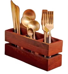 Cesta organizadora de cubiertos de bambú natural plegable multifunción con asa para cocina y restaurante - Product Image 6