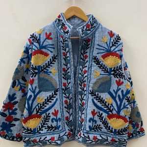 Handmade Women's Suzani Embroidery <b>Cardigan</b> Mandarin Collar Three Quarter Sleeve Boho Loose Fit Spring Women's Jacket Handmade - Product Image 6