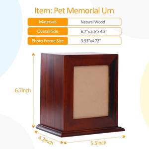 Wood Pet <b>Urn</b> for Ashes with Photo Frame Brown Cremation Keepsake Casket for Dog and <b>Cat</b> Memorial Home Display - Product Image 2
