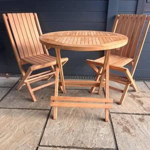 Round Wooden <b>Folding</b> Outdoor <b>Table</b> Waterproof Weather Resistant Patio <b>Dining</b> Desk for Garden Porch - Product Image 3