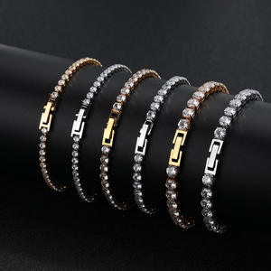 Moissanite Gold Plated Hip Hop Style Tennis Bracelet Bangle for Unisex Sparkling Stone Gift <b>Box</b> Included - Product Image 5