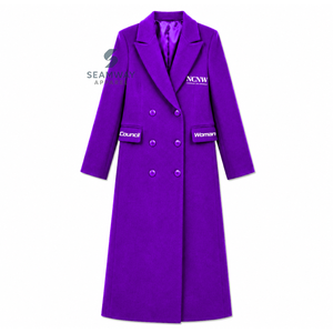 Manteau long croisé pour femme NCV Sorority, col à revers cranté, manches longues, coupe ajustée, brodé, vêtement d'extérieur formel - Product Image 1