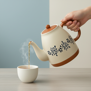 Tetera de Gres de Primera Calidad 3461043-1.0: Diseño Botánico con Impresión por Tampografía, Acabado Mate Suave - Product Image 4