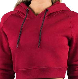 Sweat à capuche court personnalisé pour femme, 100 % coton, séchage rapide, respirant, manches longues, pour sports d'hiver et gym, tissu épais, vente en gros - Product Image 3