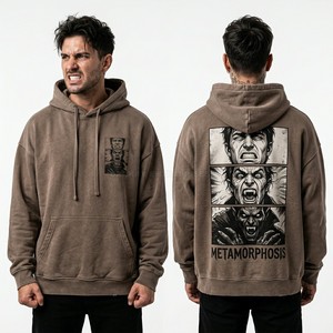 Sudadera con Capucha Personalizada Estilo Vintage con Lavado Ácido para Hombre, Sudadera de Forro Polar Grueso con Estampado Gráfico de Drácula, Sudadera Oversize de Estilo Urbano, Fabricante - Product Image 2