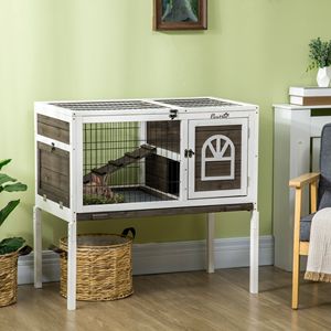 Gabbia per interni color caffè in legno per conigli e porcellini d'India con porte chiudibili a chiave e vassoio per la casa per animali domestici - Product Image 2