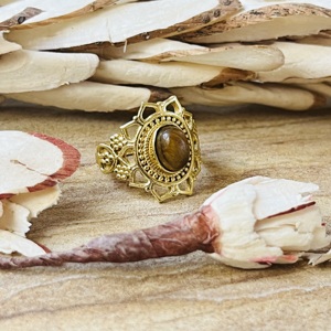 Hot Selling Flower Shape Brass <b>Ring</b> Tiger Eye Gold Plated <b>Statement</b> <b>Ring</b> Vintage Tribal Boho Floral Design Wholesale Women <b>Ring</b> - Product Image 3