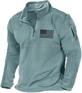 Pull-over à poche graphique drapeau américain pour hommes, pulls à manches longues à col montant et fermeture éclair, vêtements d'hiver personnalisés OEM, collection 1/4 - Product Image 1