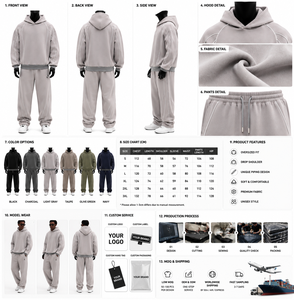 Conjunto de Sudadera con Capucha y Ribete Personalizado Oversize Gris con Hombros Caídos, Estilo Jogger Urbano Casual para Hombre, Ropa de Otoño - Product Image 3
