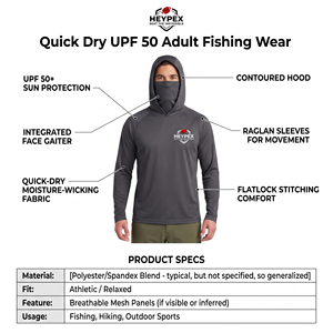 Camisa de Pesca Deportiva Unisex de Manga Larga con Capucha y Protección Facial Integrada, de Secado Rápido, Transpirable y con UPF 50, al por Mayor - Product Image 4