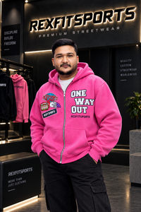 REXFITSPORTS 2026 Sudadera con capucha rosa personalizada con cremallera completa para hombre, de algodón grueso y forro polar, estilo urbano con gráficos, logotipo personalizado, venta al por mayor - Product Image 3