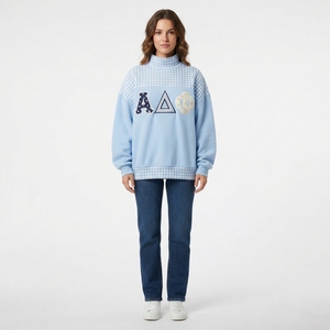 เสื้อสเวตเชิ้ตคอเต่าผู้หญิงแบบคัลเลอร์บล็อก ปักลายตัวอักษรกรีก สไตล์ลำลองสำหรับฤดูใบไม้ร่วง ทรงปกติ ผ้าคอตตอนผสม ถักทอ - Product Image 3