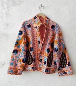 Prairie Chic Hand Embroidered Eco-Friendly <b>Quilted</b> Canvas Button Floral <b>Pattern</b> O-Neck Full Sleeve Winter Autumn Women's <b>Jacket</b> - Product Image 1