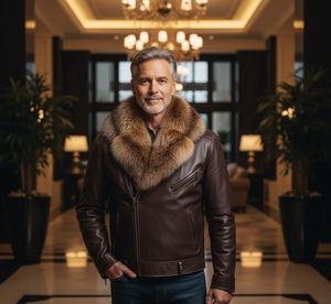 Chaqueta de Motociclista de Cuero Marrón con Patrón a Cuadros, Transpirable, con Capucha, Cierre de Cremallera, Estilo Casual para Verano, para Hombre - Product Image 1