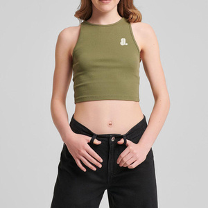 Camiseta sin mangas informal de punto acanalado para mujer, tela de jersey de algodón y spandex, de secado rápido y transpirable, ecológica, de longitud regular para verano - Product Image 1