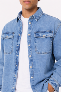 Vestes en jean pour hommes, sur mesure en usine, en coton, pour l'extérieur, style streetwear, coupe oversize, avec poches avant, bleues - Product Image 6