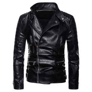 Blouson de moto en similicuir PU grande taille pour homme, col montant, fermeture éclair, style motard - Product Image 2