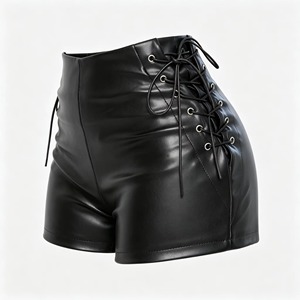 Sexy Black PU Fashion Casual <b>Summer</b> Shorts Women Faux Leather Lace Up <b>Goth</b> Club High Waist Short Style Women's Fashion Casual - Product Image 4
