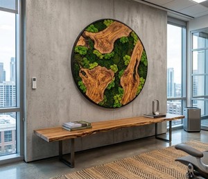 Arte de pared de musgo Evergreen, decoración de madera, escultura inspirada en la naturaleza, panel de arte forestal, acento botánico, decoración interior de lujo - Product Image 2