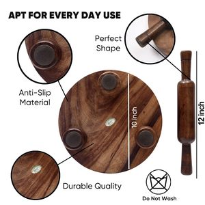 Ensemble Chakla Belan en bois de Sheesham, planche à rouler de 10 pouces et rouleau à pâtisserie de 12 pouces, fait main, marron, outil de cuisine pour Roti Chapati Paratha - Product Image 3