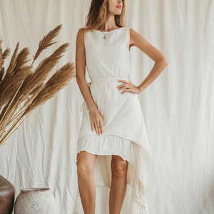 Vestido Boho de Algodón Suave, Vestido Blanco Orgánico Natural para Mujer, Vestido Bohemio para Boda y Festival, Estilo Ibiza de 2 Capas - Product Image 2