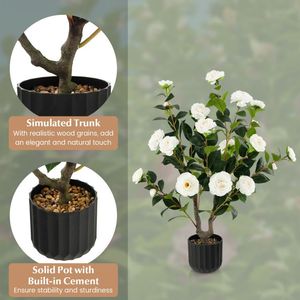 Albero di Camelia Artificiale da 38 Pollici con Fiori Finti in Vaso di Cemento per Decorazione Casa o Ornamento da Giardino - Product Image 6