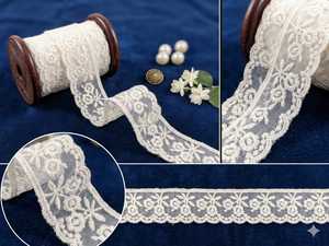 High Quality Premium White Organza Glass Nylon <b>Lace</b> Trim - Floral Vine Scalloped Embroidered Border for Bridal Wear, Apparel - Product Image 2