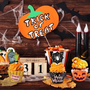 48 pezzi di tappi per Cupcake di Halloween involucri di zucca e ragnatela con Design Zombie forniture artistiche usa e getta per decorare torte - Product Image 6