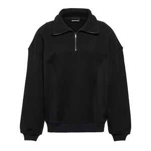 Sweat-shirt à col zippé en molleton noir pour homme, coupe ample, col rabattu, couleur unie, vêtement décontracté pour l'automne - Product Image 5