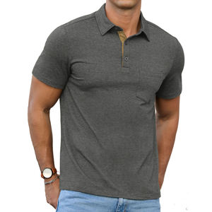 เสื้อโปโลผู้ชายแขนสั้นคอปกมีกระเป๋าหน้าอกสไตล์ลำลอง - Product Image 2