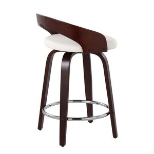 Set di 2 Sgabelli da Bancone Grotto, Design Moderno Mid-Century con Finitura in Ciliegio e Pelle Sintetica Bianca, Girevoli, per Bar o Cucina - Product Image 4