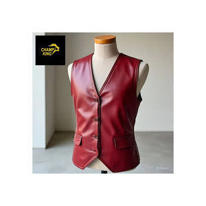 Chaleco de Cuero Grabado en Relieve para Hombre, Marca Champ King, Negro, Casual, Transpirable, Ecológico, con Cierre de Cremallera, para Invierno - Product Image 1