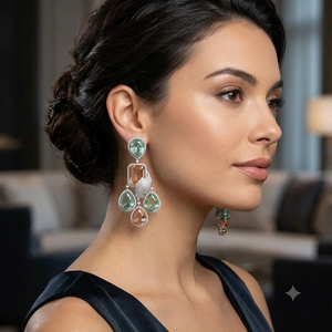 Boucles d'oreilles de fiançailles luxueuses et élégantes pour femmes, en cristal, plaqué argent, en laiton, parfaites pour les soirées, accessoires de mode - Product Image 1