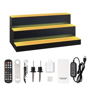 24\" 3-<b>Step</b> LED Lighted Liquor Bottle Display <b>Bar</b> Shelf RF and App Controlled Wine Rack - Product Image 1