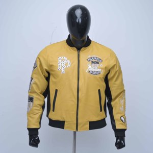 Chaquetas de Invierno para Hombre de Alta Calidad al por Mayor, Chaqueta Bomber Varsity de Cuero PU con Bordado de Pedrería, Estilo Urbano - Product Image 1