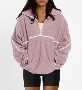 Sweat-shirt à capuche décontracté personnalisé avec fermeture éclair 380 g/m² à épaules tombantes pour femme, vente en gros, en polyester, pour fille - Product Image 1