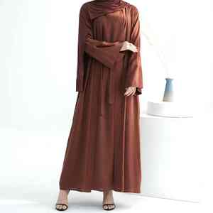 Elegante Abaya Moderna Color Moca para Mujer, Estilo Dubái, Vestido Largo Informal Islámico Modesto, Cuello Barco, Manga Larga, Transpirable - Product Image 2