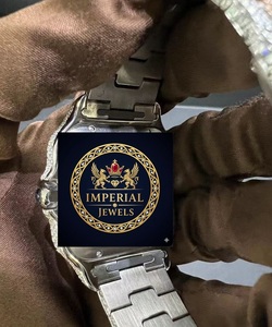 Montre carrée en acier inoxydable à quartz, date, verre saphir, 42 mm, entièrement sertie de pierres, sport, luxe, mode, aiguilles, 10 bars de résistance à l'eau - Product Image 2