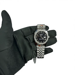 Montre-bracelet à quartz de luxe pour homme en acier inoxydable avec boîtier en alliage, cadran à chiffres romains, verre serti de diamants, 41 mm, étanche - Product Image 1