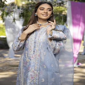 Vestido de Organza Anarkali bordado para mujer, trajes de boda de 3 piezas y saris, ropa de fiesta India larga diseñada para niñas indias de Pakistán - Product Image 5
