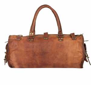 Bolsa de Viaje de Cuero Genuino, Estilo Vintage, Marrón, con Correa para el Hombro, Cierre de Cremallera, Unisex, Duradera, de Poliéster - Product Image 3