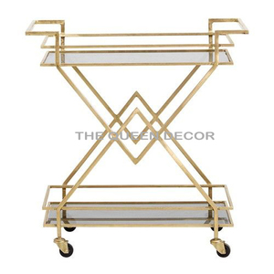 Chariot de service rectangulaire en acier inoxydable avec plateau en verre et marbre, style américain, pour la maison et le salon - Product Image 2