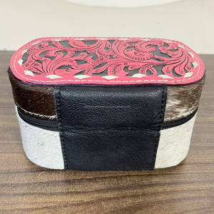 OEM Handmade Hand <b>Tooled</b> Leather Jewelry <b>Box</b> Cowhide Floral <b>Tooled</b> Travel Organizer Zipper <b>Storage</b> Case Western Gift for Women's - Product Image 5